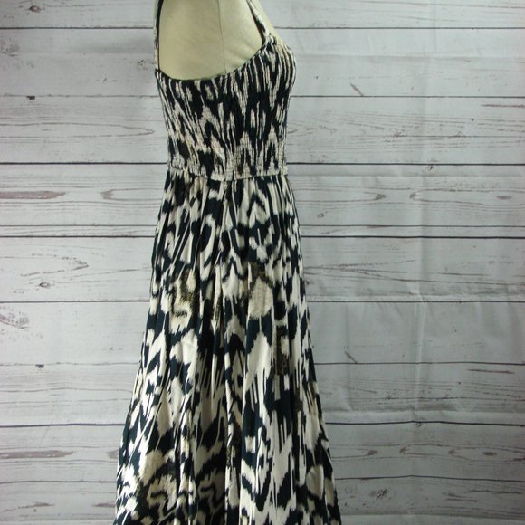 Cream Black Patterned Stretch Top Tank Dress MED - Picture 2 of 16